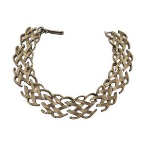 Vintage Trifari Bracelet Braided Link Textured Wide Chunky Signed Gold tone